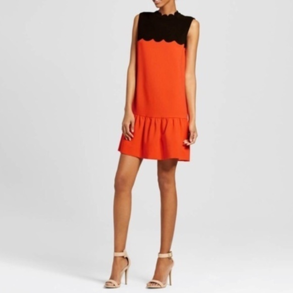 Victoria Beckham Orange Black Scallop Ruffle Dress Sz. S